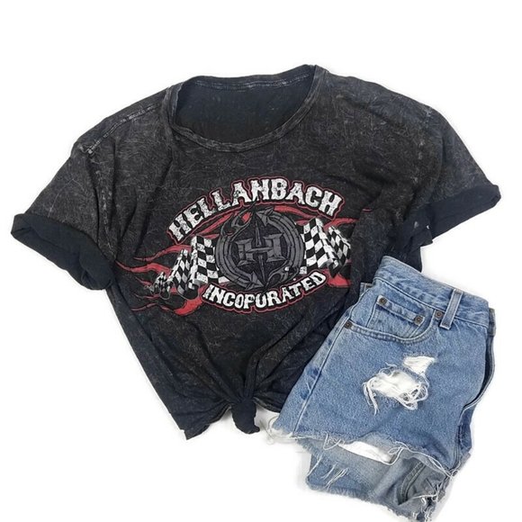 Vintage Tops - Hellanbach Rare Motor Acid Wash Biker Top